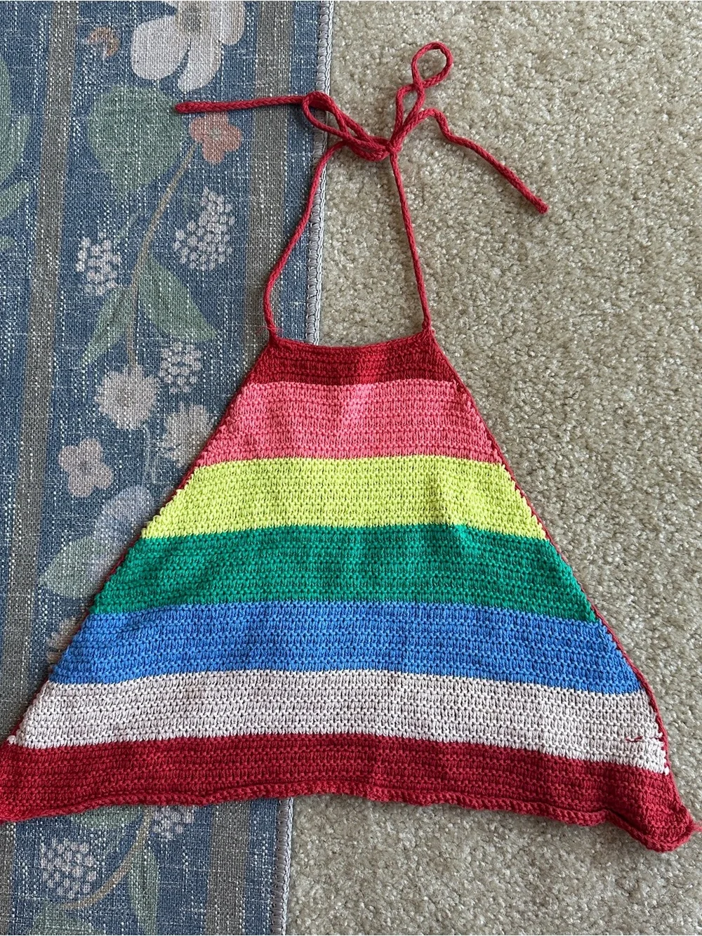 Rainbow Knit Halter Stripe Crop Top